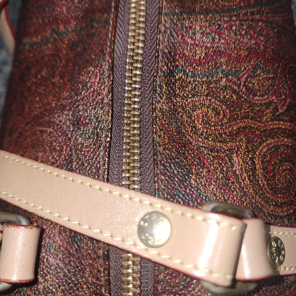 Etro Paisley print Papillon bag in brown PVC-coated canvas with leather trim - Picture 9 of 10